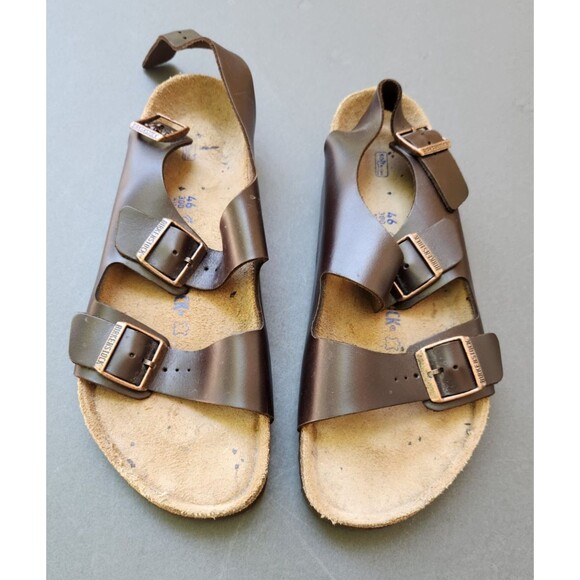 Birkenstock Milano Sandals Mens 13 US 46 EU Brown Leather Slingback Buckle Strap - Picture 1 of 16